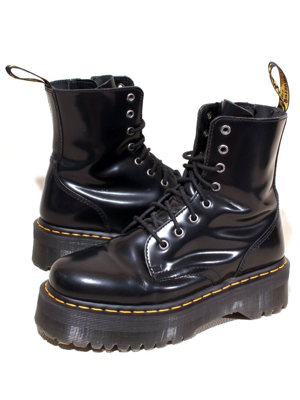Dr Martens Jadon Mens Size 7 Black Patent Leather Platform Combat Moto Boots